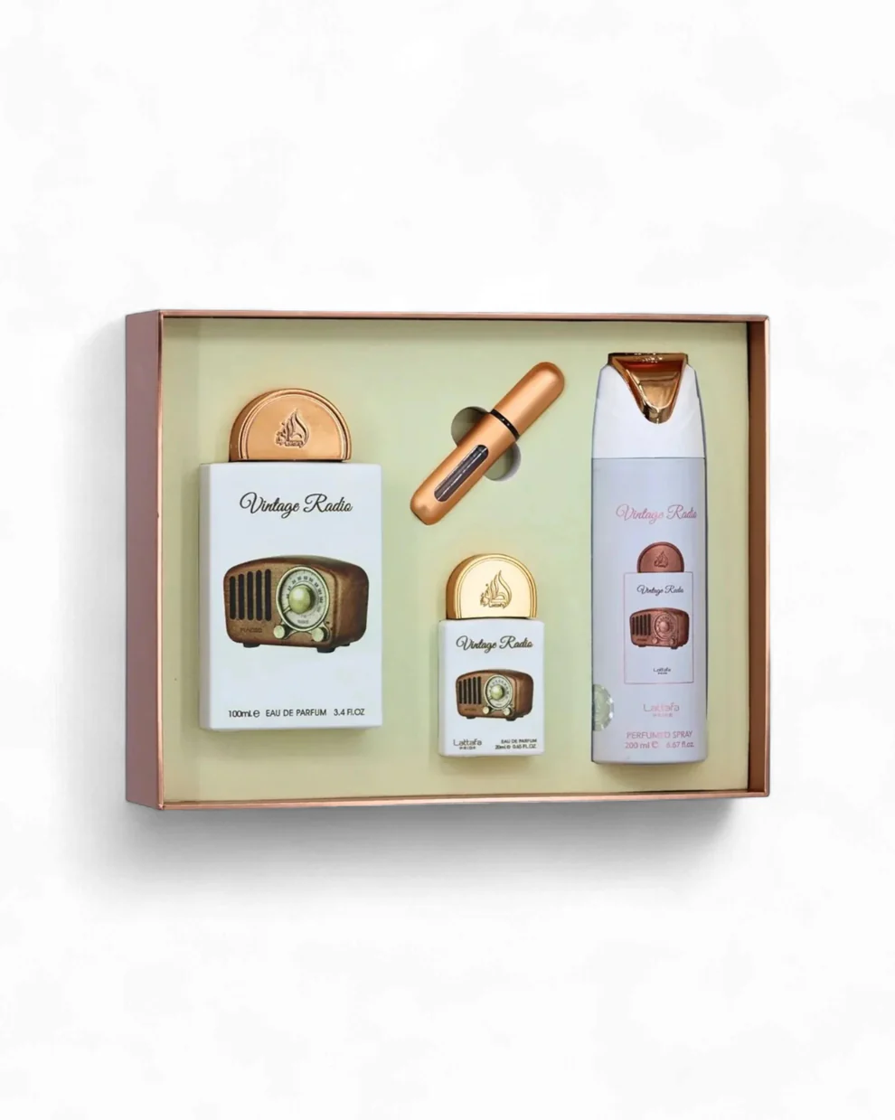 2 Lattafa Pride Vintage Radio Giftset EDP 100ml + 20ml + Deodorant 200ml Unisex Fragnance - Image 1